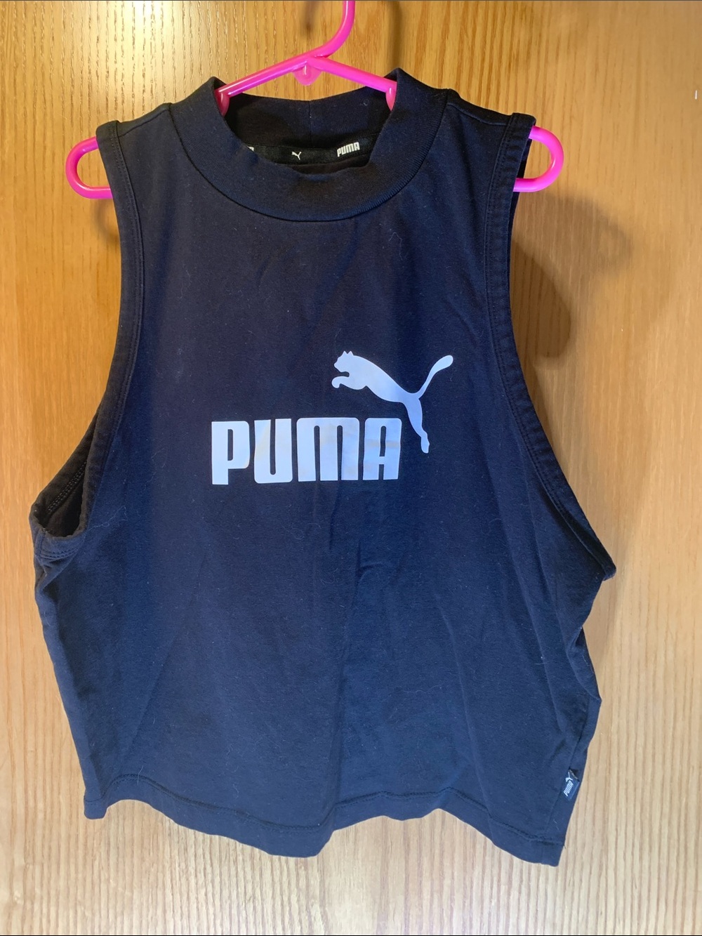 Girls Puma Cotton Black Crop Tank with White Logo-Size L